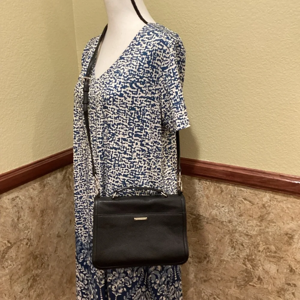 REBECCA MINKOFF Bowery Top Handle Leather Crossbody Bag Black Tailored Handbag