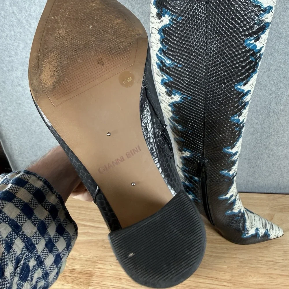 Gianni Bini Kellbie Snake Print Knee High Boots Sz 6.5 Blue Black