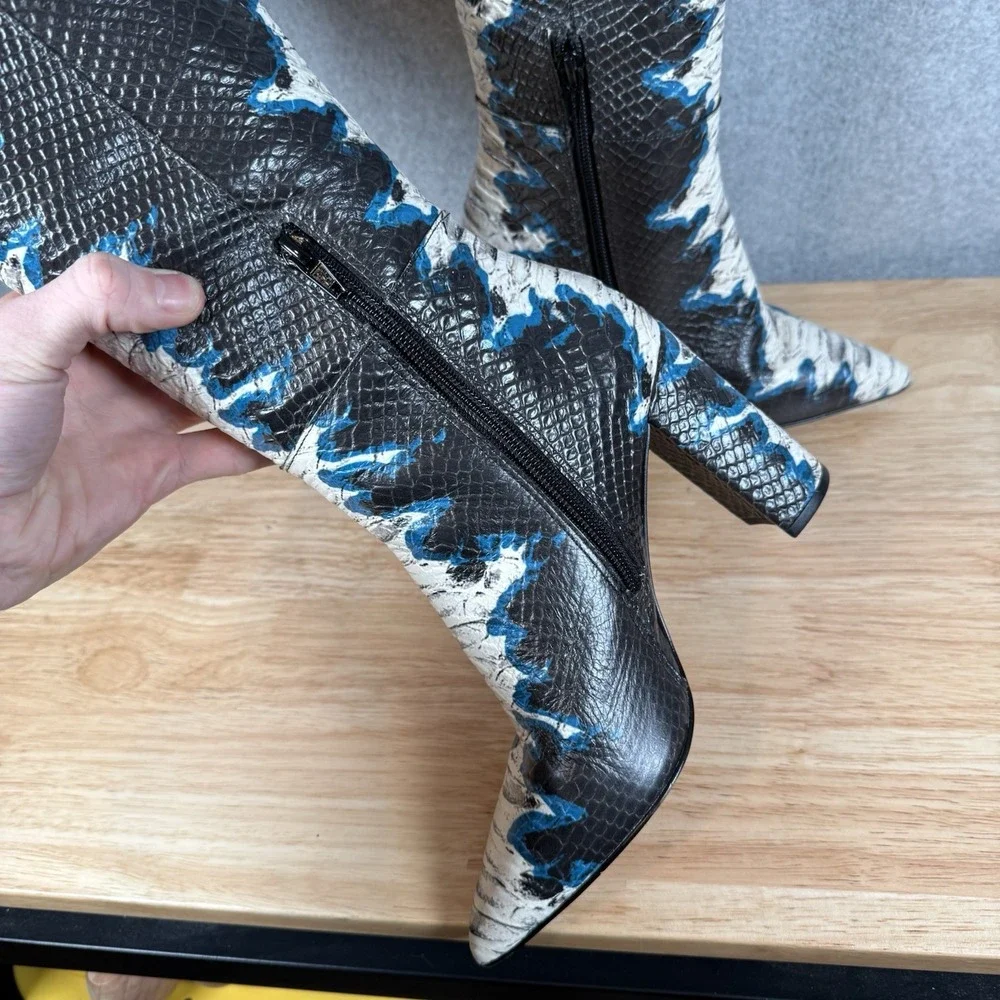 Gianni Bini Kellbie Snake Print Knee High Boots Sz 6.5 Blue Black
