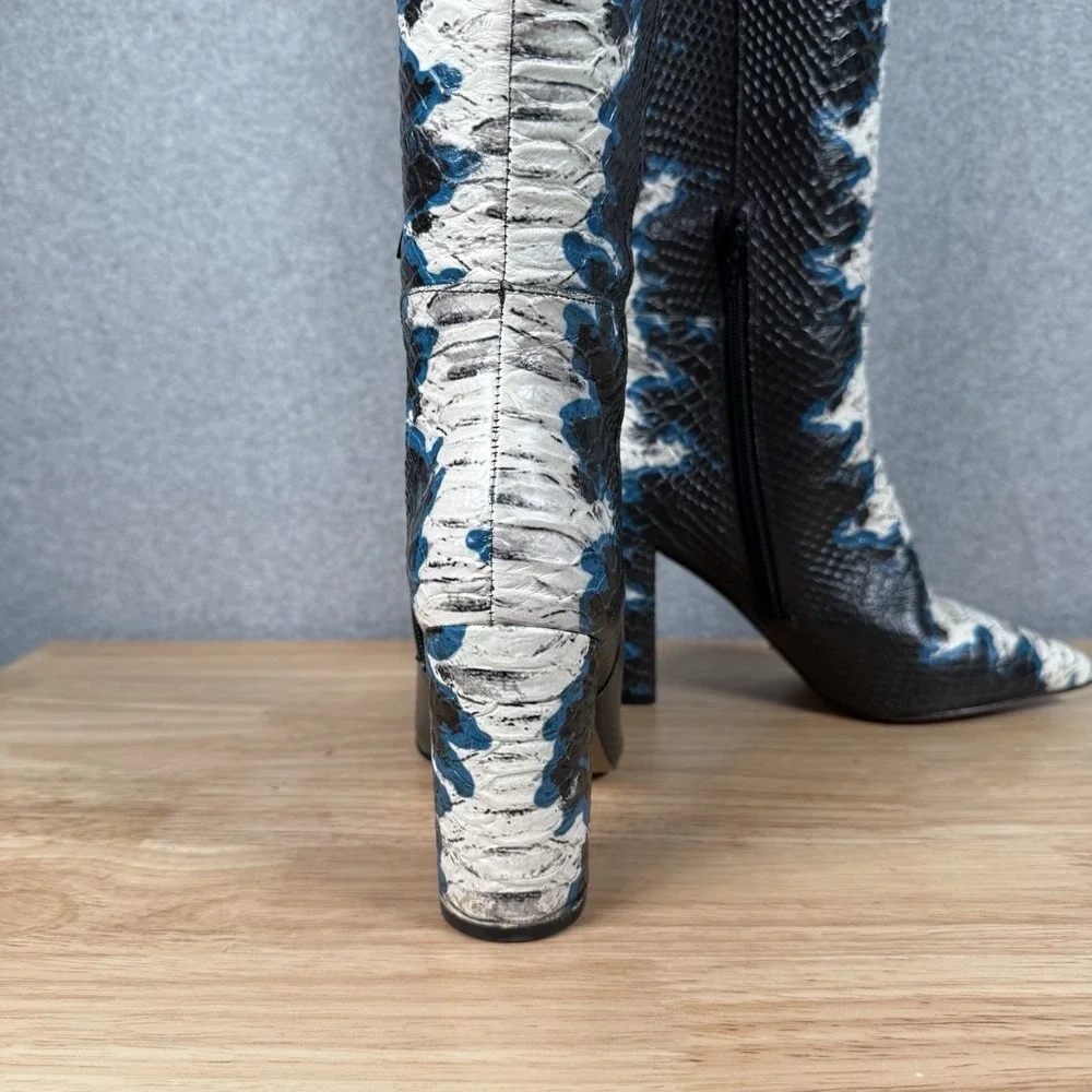 Gianni Bini Kellbie Snake Print Knee High Boots Sz 6.5 Blue Black