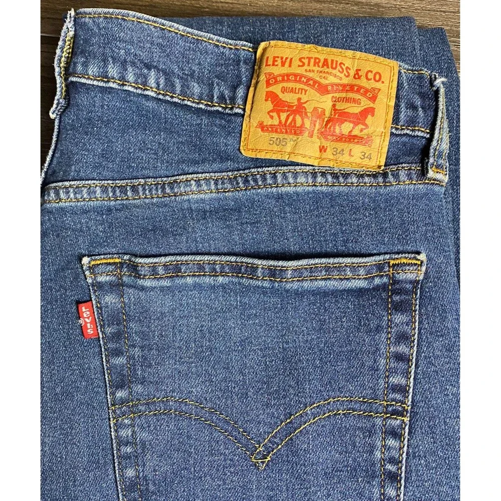 Levis Jeans 34x34 Blue 505 Denim Outdoors Western Cowboy Rodeo Red Tab Mens