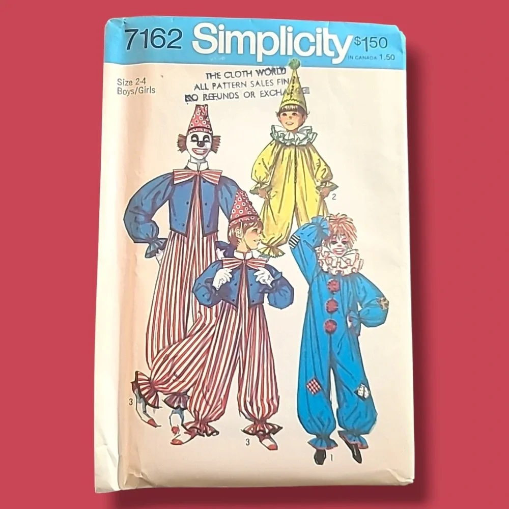 Vintage Simplicity 7162 Clown Costume Sewing Pattern Uncut FF Boys Girls‎