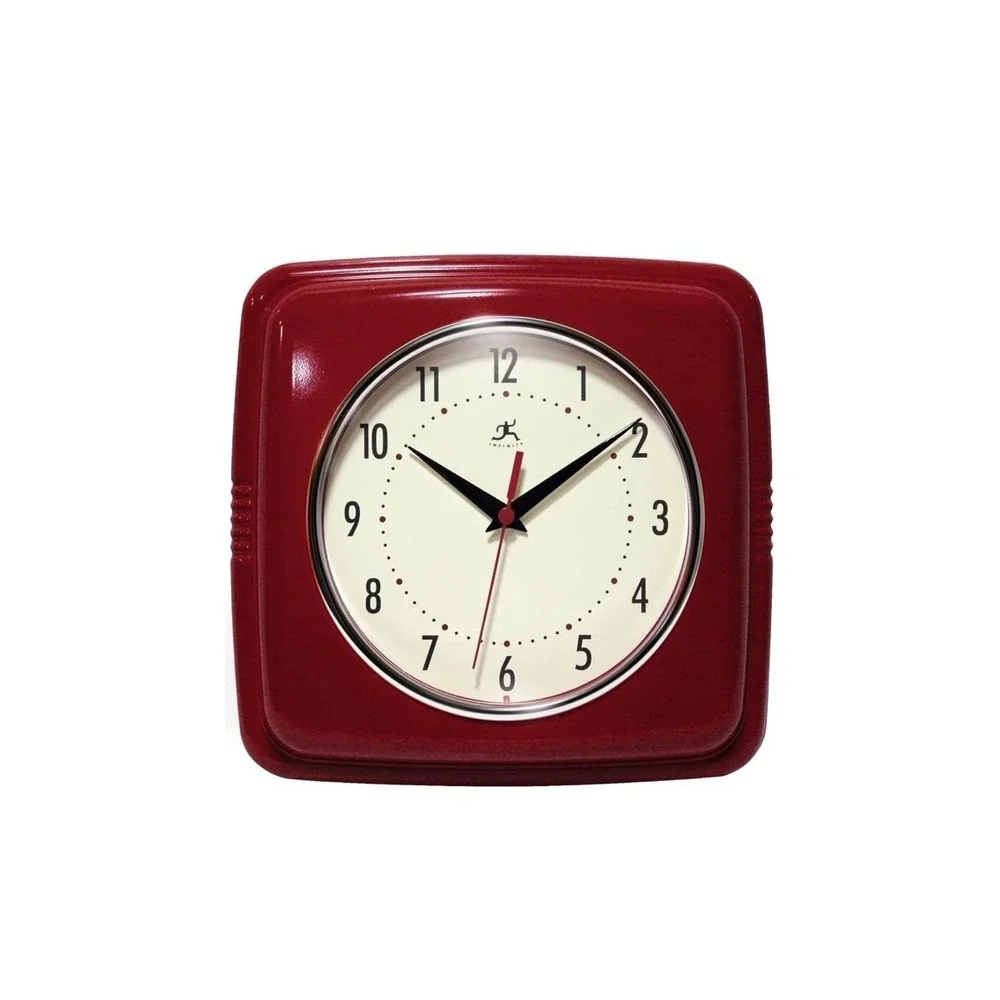 Infinity Instruments 9 Square Retro 9W x 9H in. Wall Clock, Red
