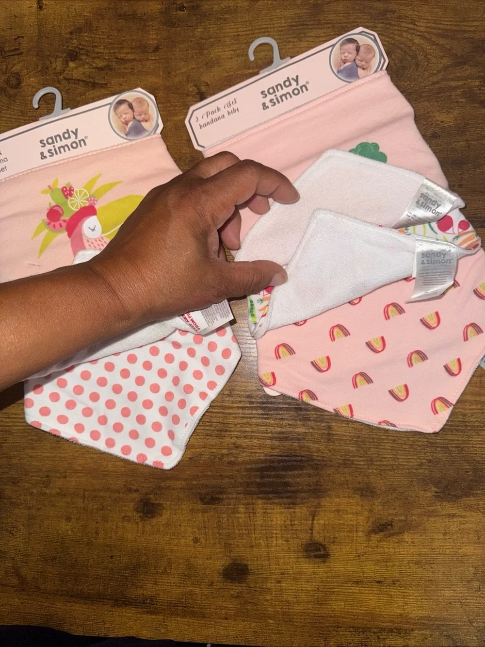 Sandy and Simon Pink Bandana Bib Set - 6 Pack velcro closure