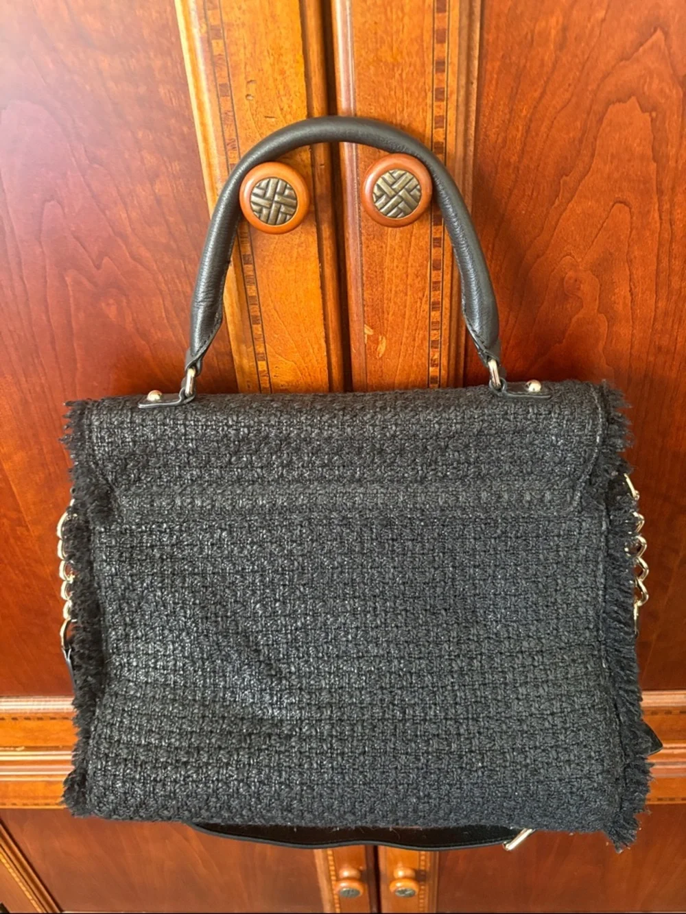 kate spade Black tuxedo hill Nadine Tweed Satchel large with Gold-Tone Turnlock