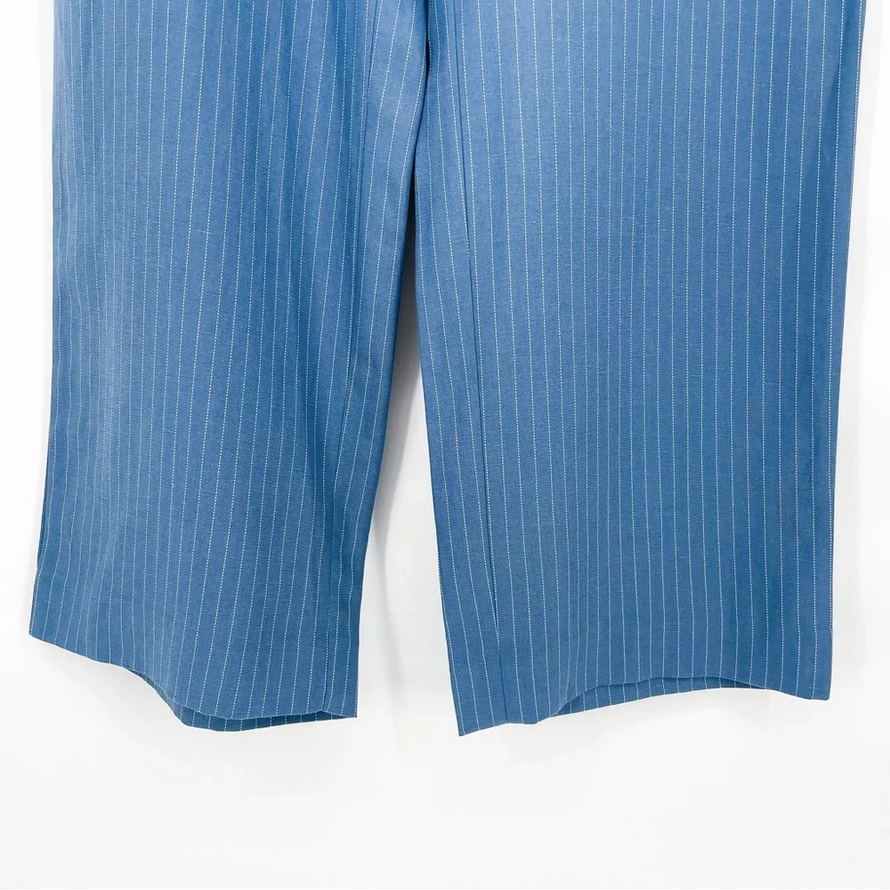 NWT Banana Republic Wide-Leg Tencel™-Linen Pull-On Pant in Blue Stripe Large