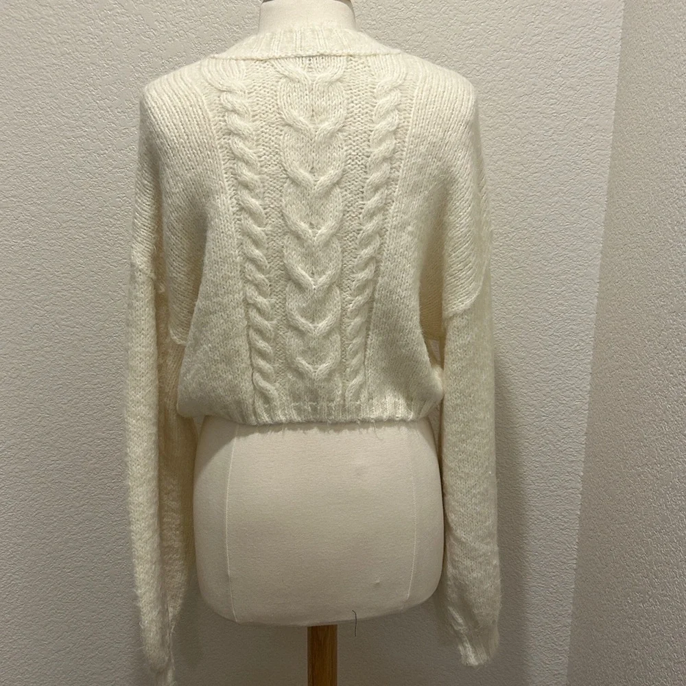 Free People Willow Cream Cable Knit Long Sleeve Crop Button Cardigan Sweater L