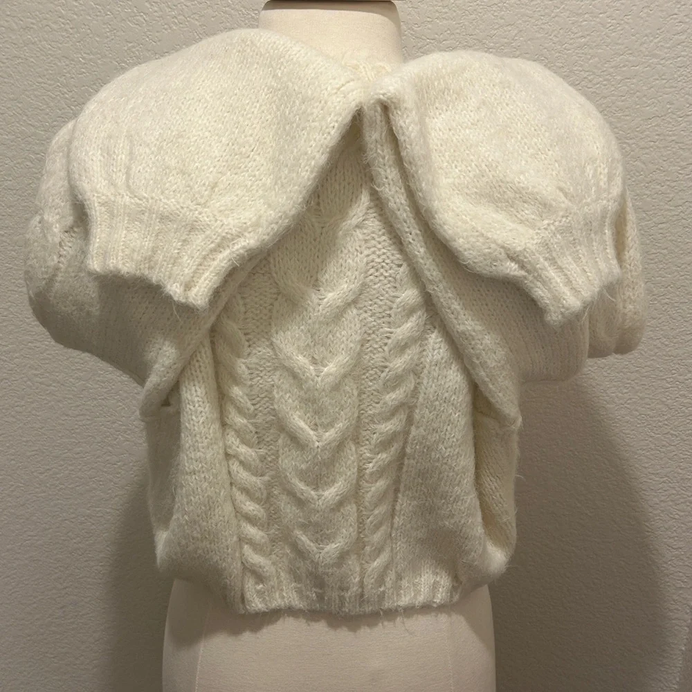 Free People Willow Cream Cable Knit Long Sleeve Crop Button Cardigan Sweater L