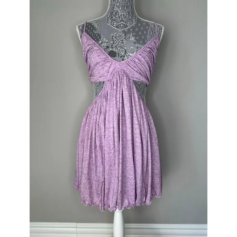 FREE PEOPLE BEACH Gathered Cut Out Strappy V Neck Mini Dress XS Made in USA