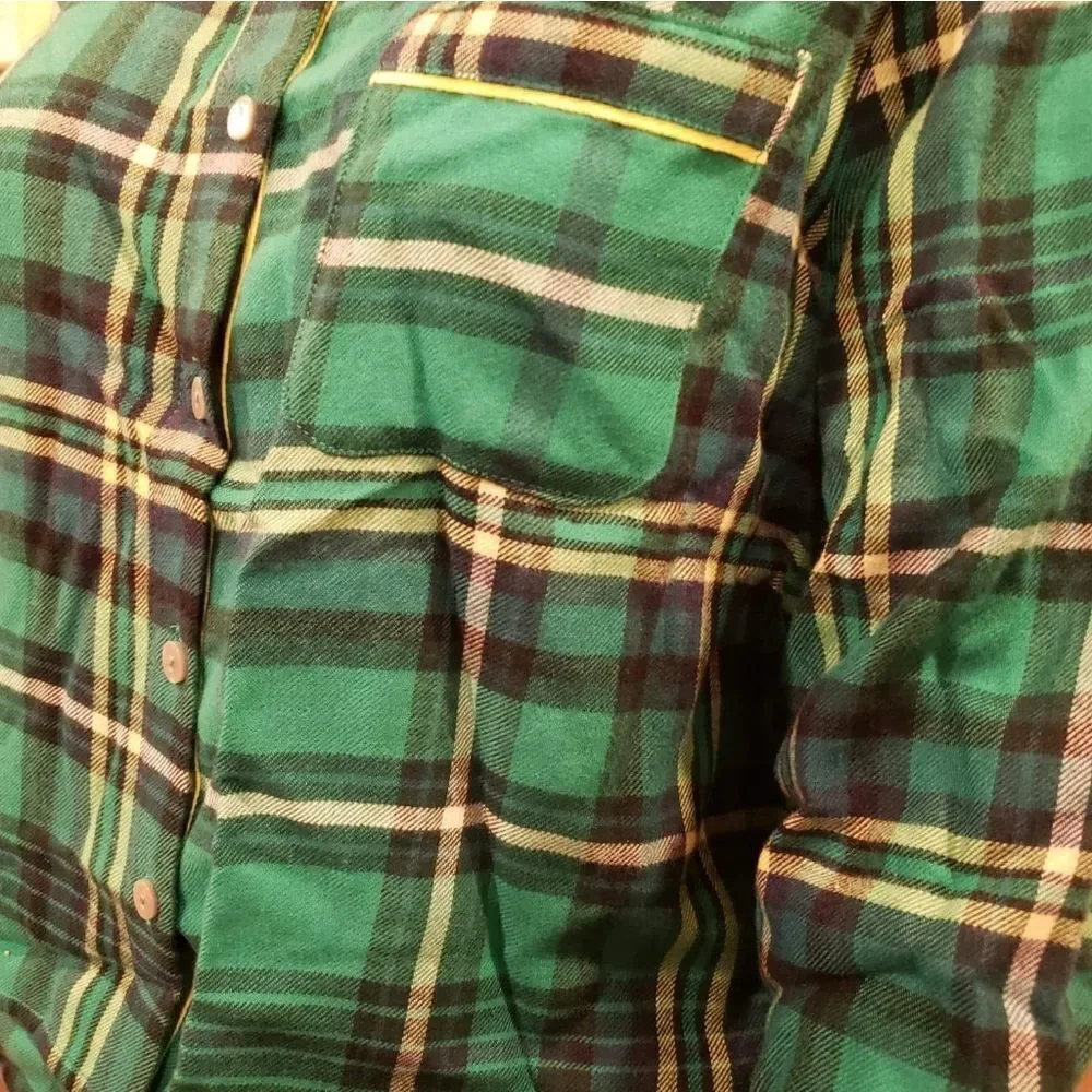 Flannel plaid notch collar pj