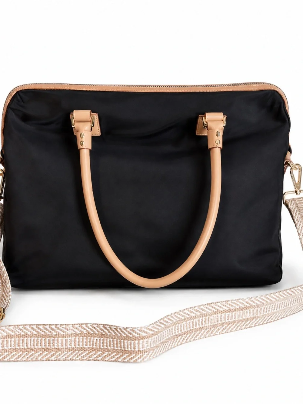 Kate Spade Black Nylon Laptop Bag with Beige Leather Trim