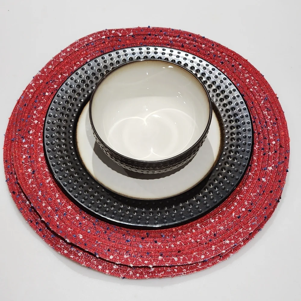 Benson Mills Set of Six Red Americana Round‎ Polyester Placemats 15in
