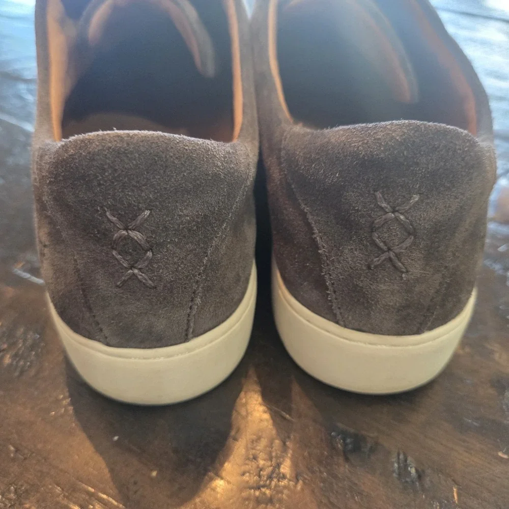 Frye Lena Gray /Brown Suede Zipper Slide In Sneakers Womens Size 10 Comfy Casual
