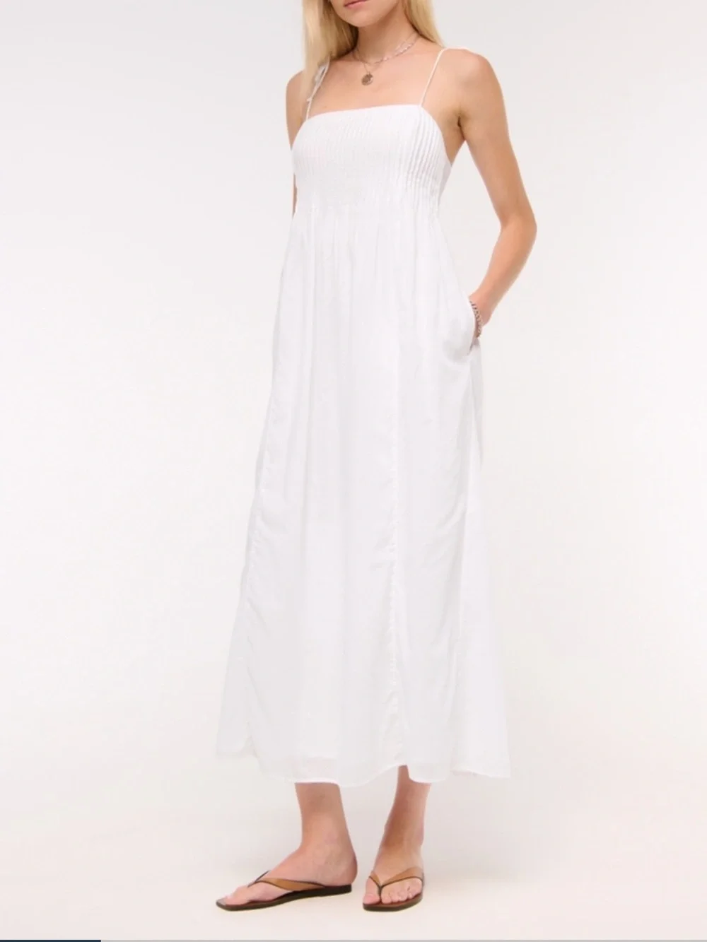 Abercrombie & Fitch White Pintuck Flowy Maxi Dress Large Petite