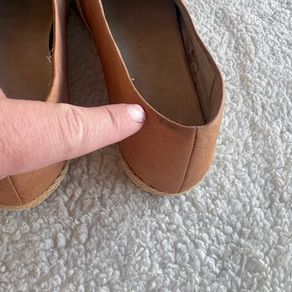 Eileen‎ Fisher Tour Tan Leather Espadrille Flats Women's 8.5 Jute Slip On Shoes