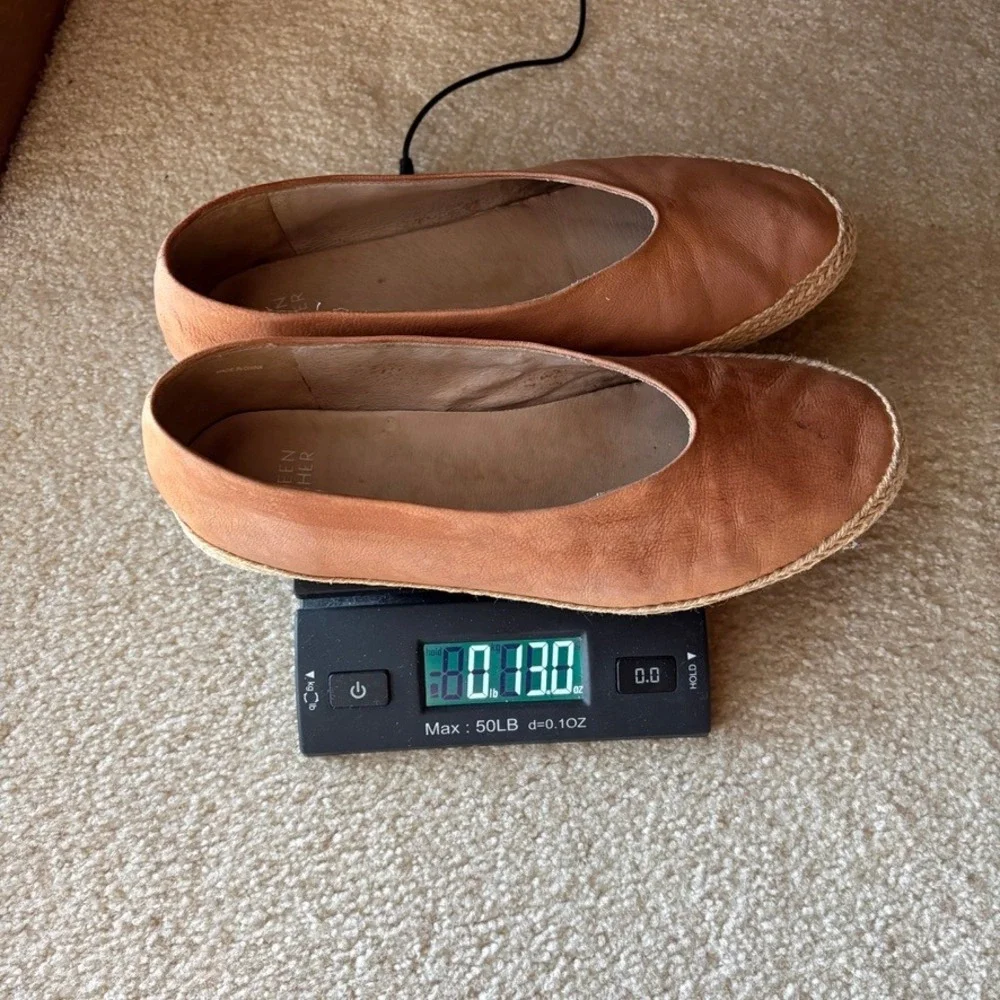 Eileen‎ Fisher Tour Tan Leather Espadrille Flats Women's 8.5 Jute Slip On Shoes