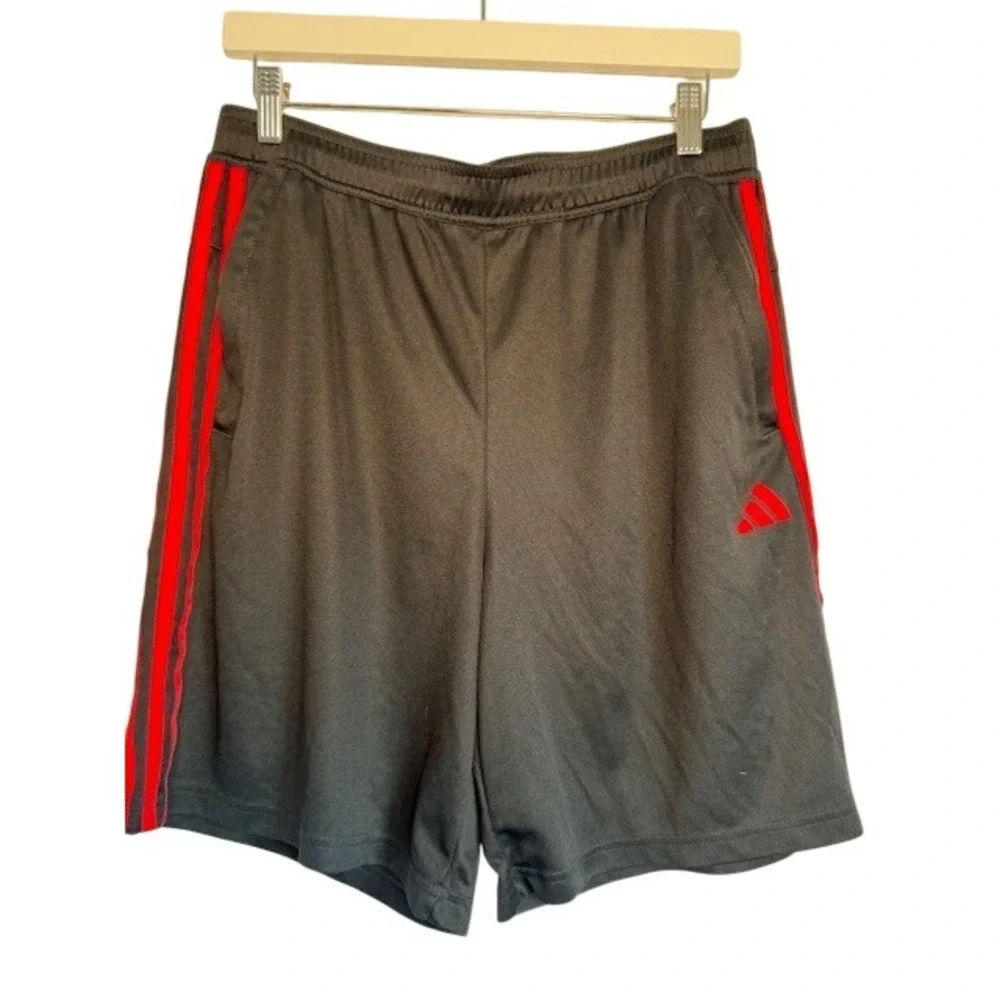 Adidas Mens Athletic Shorts Gray Red‎ Stripes Logo AEROREADY Size L