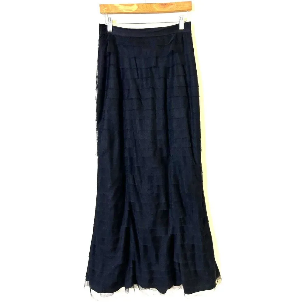 Adrianna‎ Papell Skirt Women's 6 Black Tiered Ruffle Formal Maxi Skirt mesh