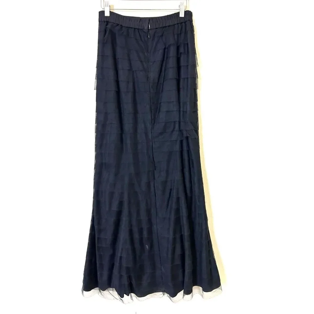 Adrianna‎ Papell Skirt Women's 6 Black Tiered Ruffle Formal Maxi Skirt mesh