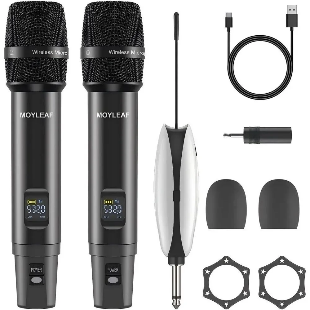 2 Pack Wireless Microphones UHF Metal Dual Handheld Cordless‎ Dynamic 260Ft