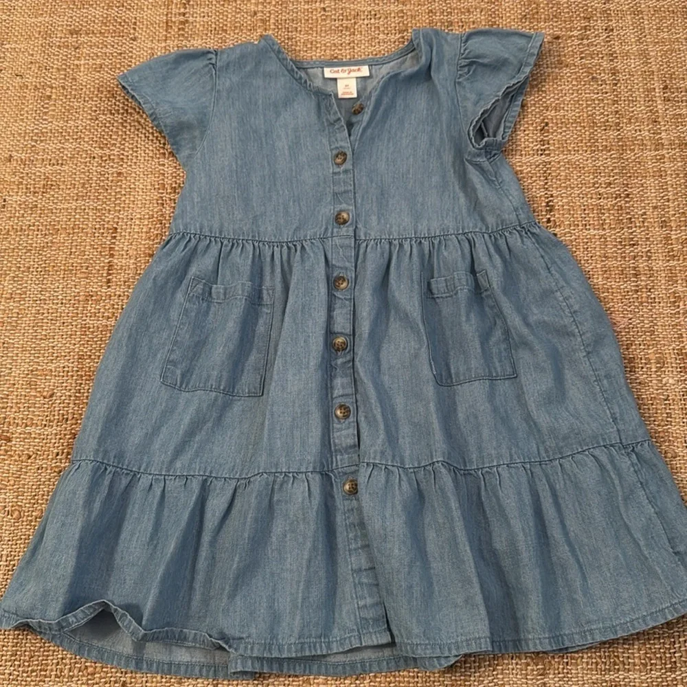 Cat & Jack Short Sleeve Denim Dress - Light Denim Wash 3T