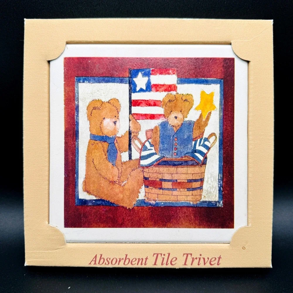 Highland Graphics Bears Absorbent Tile Trivet American Flag Patriotic Teddy Bear