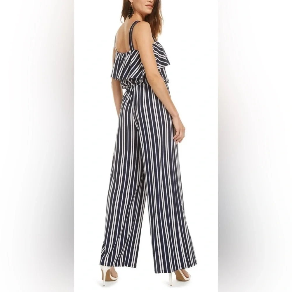 Bar III Ruffled Bodice Striped Jumpsuit