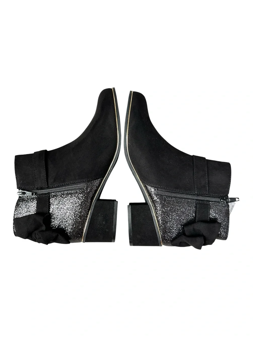 THE CHILDREN’S PLACE Girls Black Suede Glitter Gold Trim Bow Boots Size 6 NWT