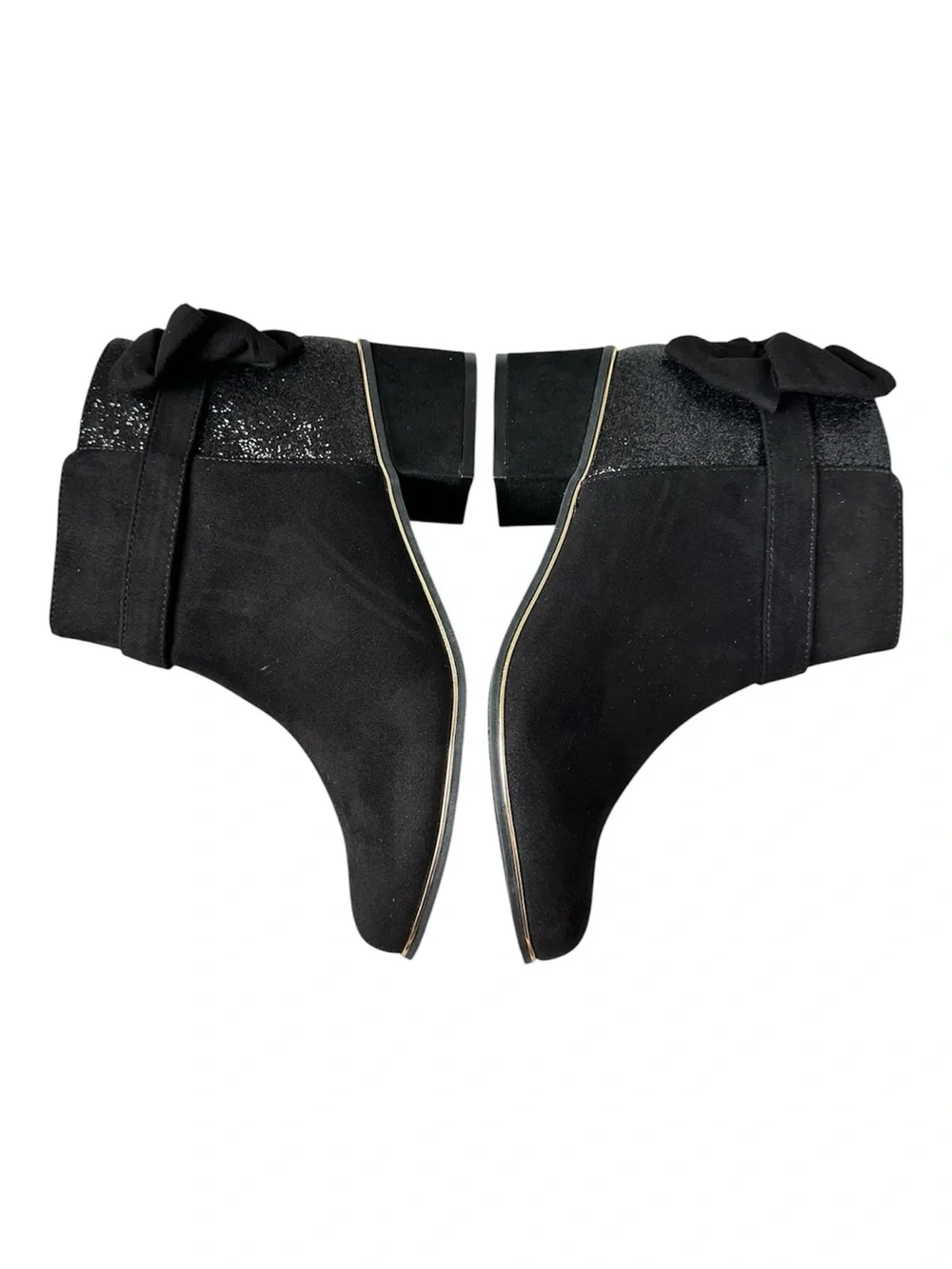THE CHILDREN’S PLACE Girls Black Suede Glitter Gold Trim Bow Boots Size 6 NWT