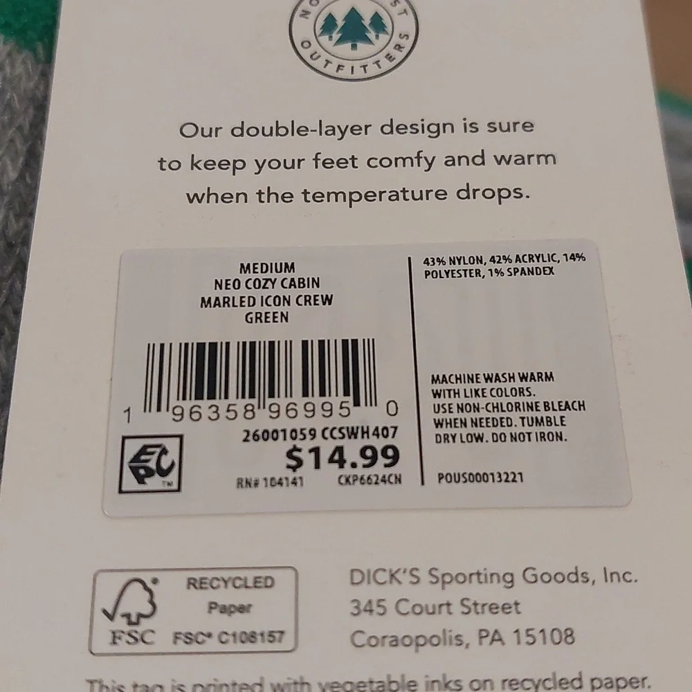 Northeast Outfitters Women's Size 5 - 10 Cozy Cabin Socks Grey Green Christmas