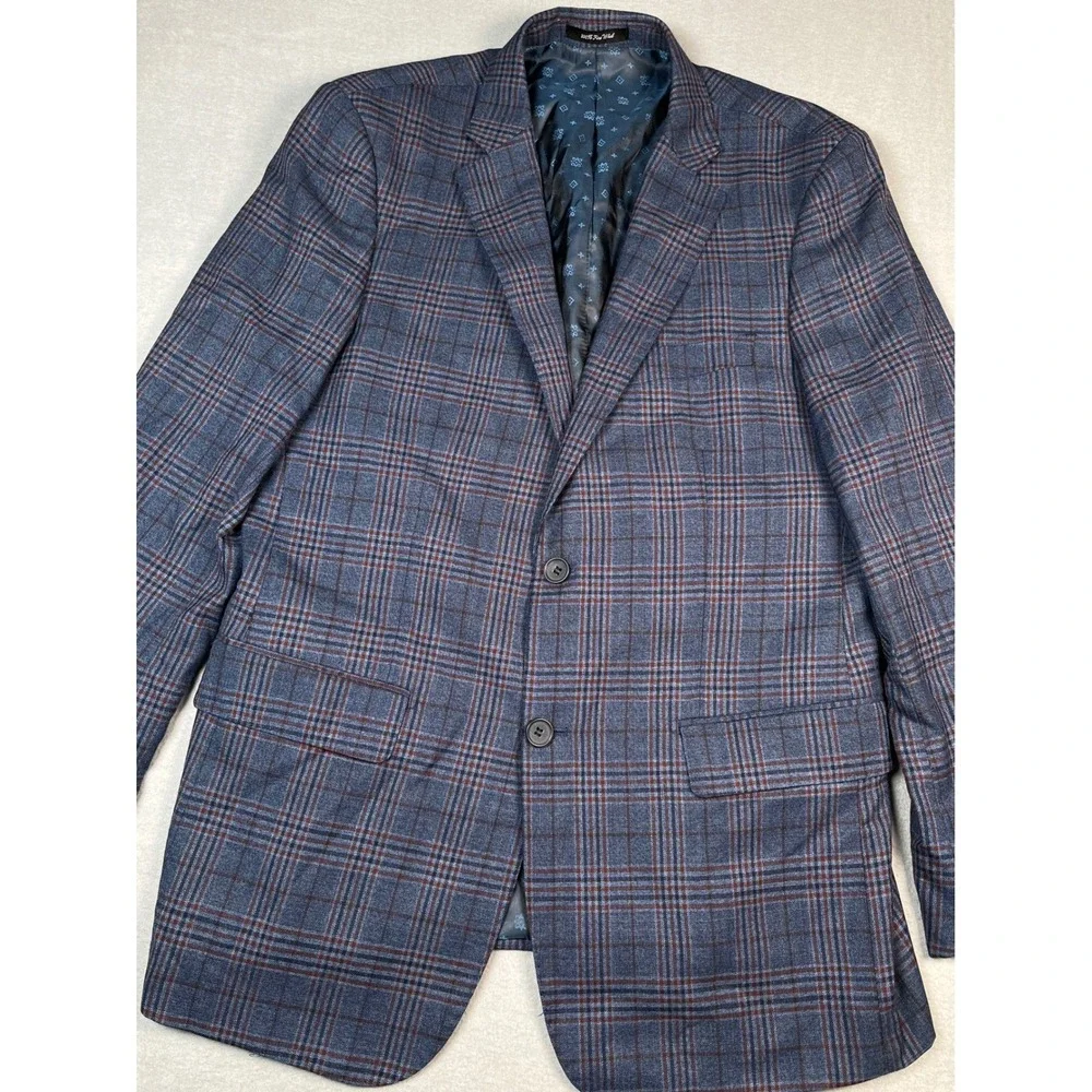 Mantoni Blazer Men 40R Super fine Vergin Wool Jacket Blue Red Plaid Sport Coat‎