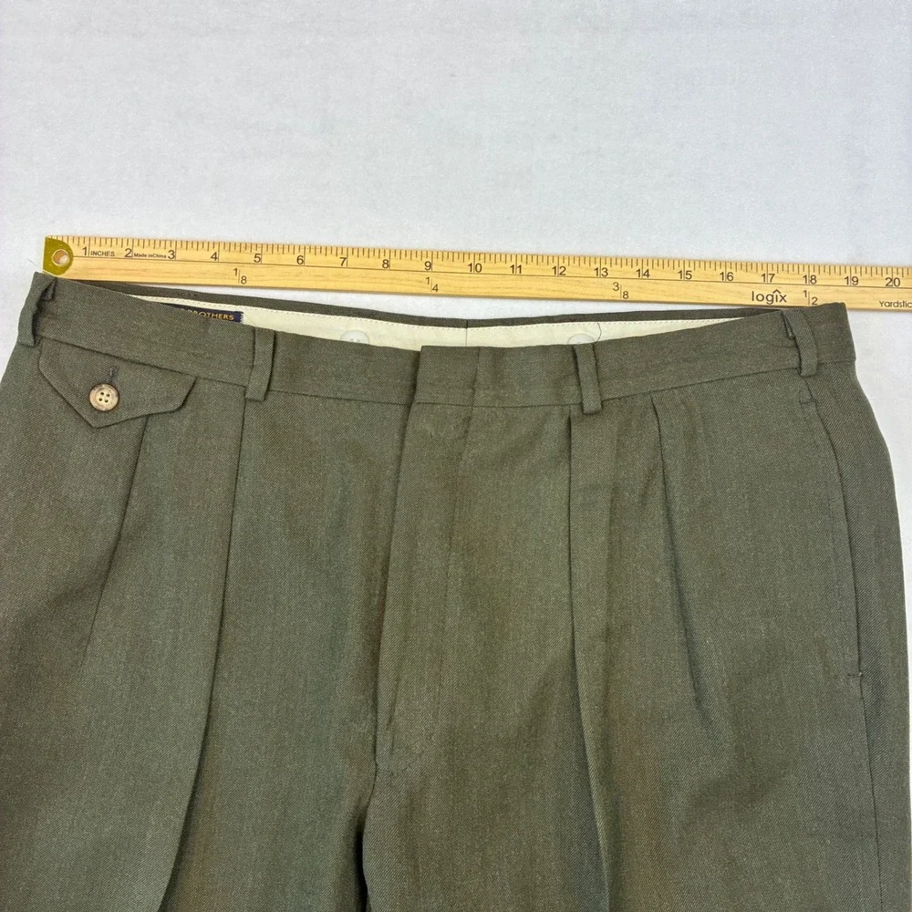 Brooks Brothers Dress Pants Mens 38x29 Olive Green Pure Wool Pleated Made in USA