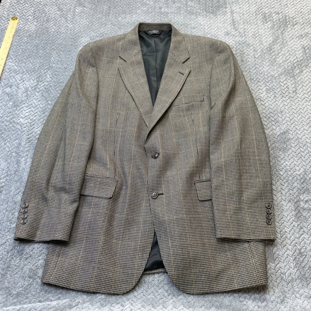 Jos. A. Bank Blazer Mens 40 REG Brown Silk Wool Houndstooth Sport‎ Coat