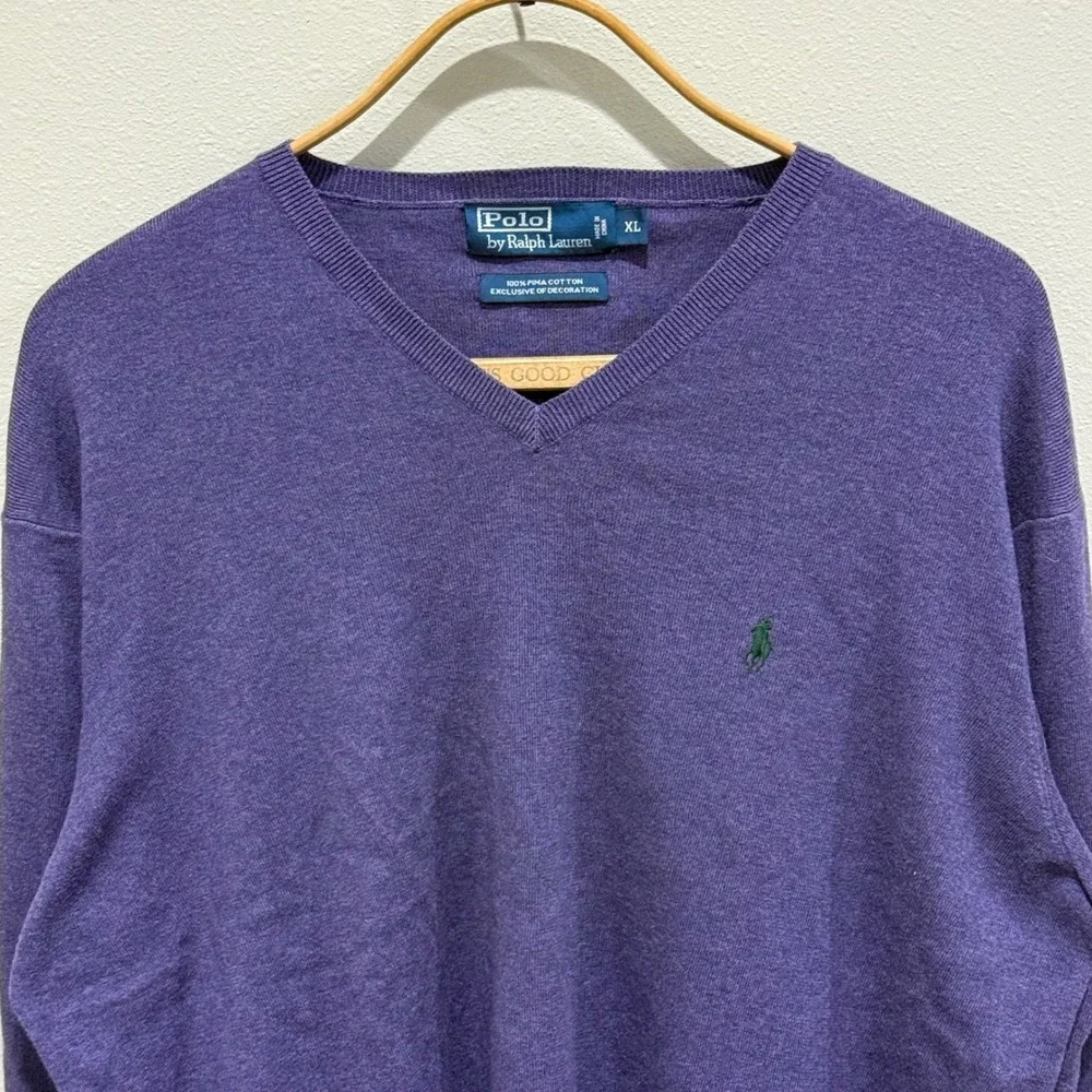 VTG Polo Ralph Lauren Pima Cotton V-Neck Sweater Mens‎ XL Long Sleeve Pony Logo