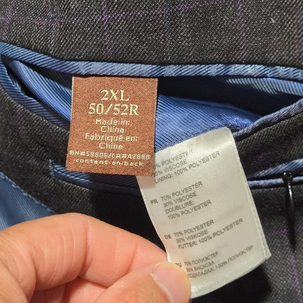Oak Hill Sport Coat 2XL 50 / 52R Charcoal Gray / Purple Check Blazer Jacket