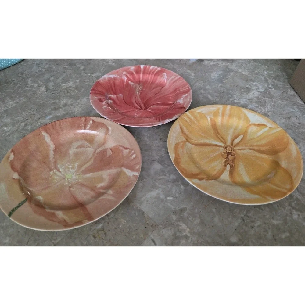 3 x Pier 1 Watercolor Blooms Luncheon Dessert Salad‎ Plates 8 1/8