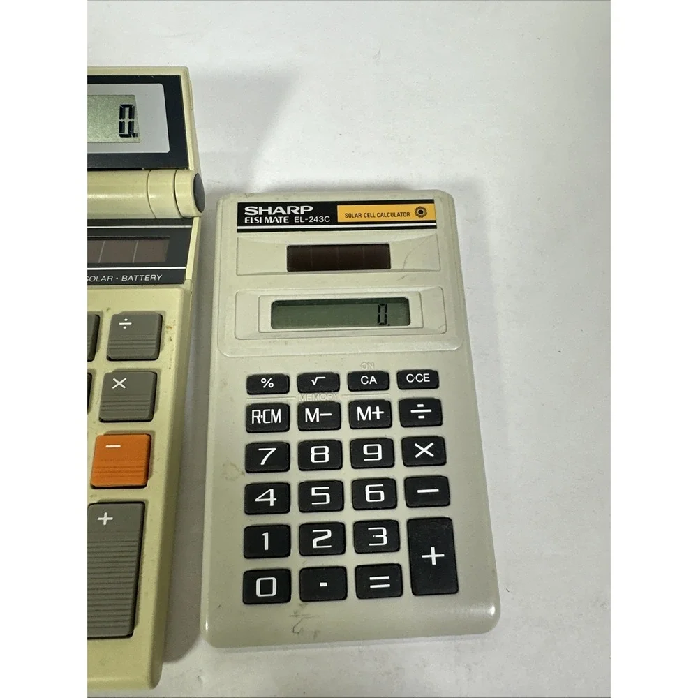 Lot of 3 Vintage Calculators Ibico 080S Flip Sharp Elsi Mate EL-243C Solar