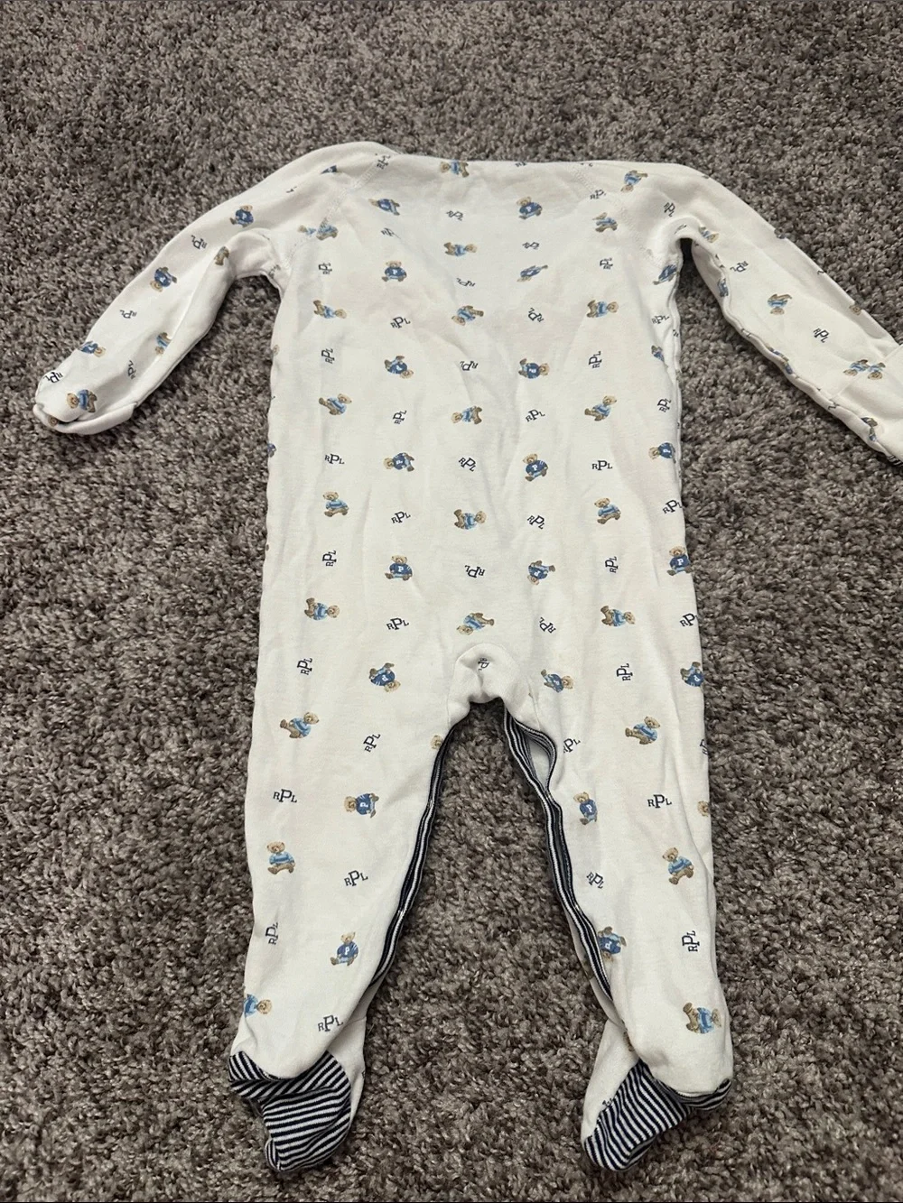 Ralph Lauren Cream Footed One-Piece with Navy Trim and Printed Motifs