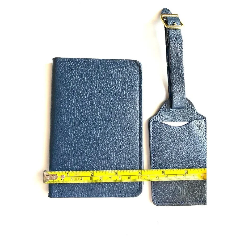 Lucchese Leather Passport Holder‎ + Luggage Tag Set – Navy Blue R1236-4014