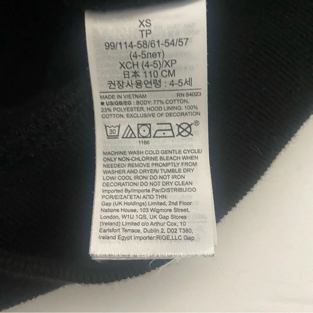 Gap Kids XS Black “Gap” Logo Hoodie EUC