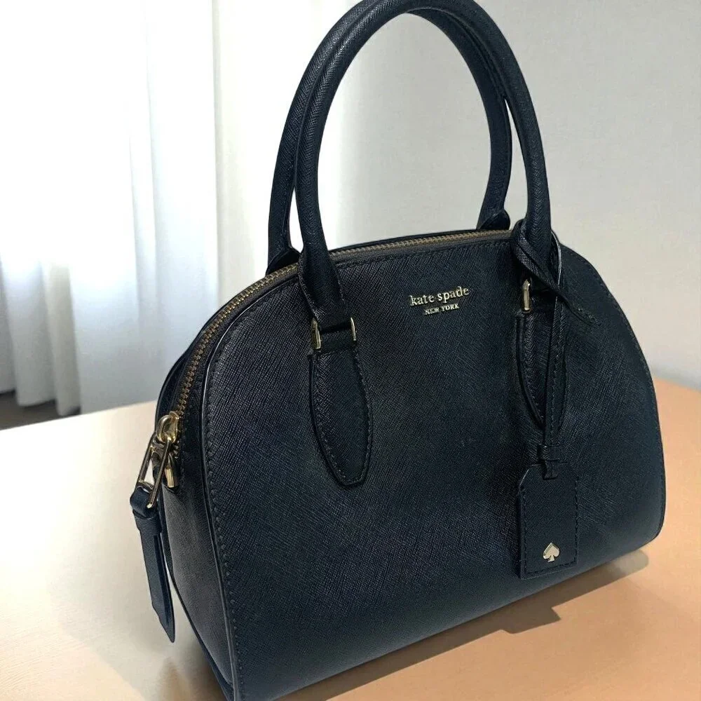 Kate Spade New York Reiley Dome Satchel Black Saffiano Leather Gold Hardware