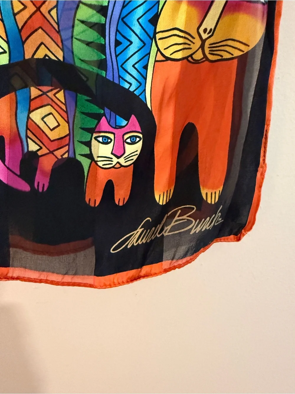 Laurel Burch Silk Scarf Cat Print Vibrant