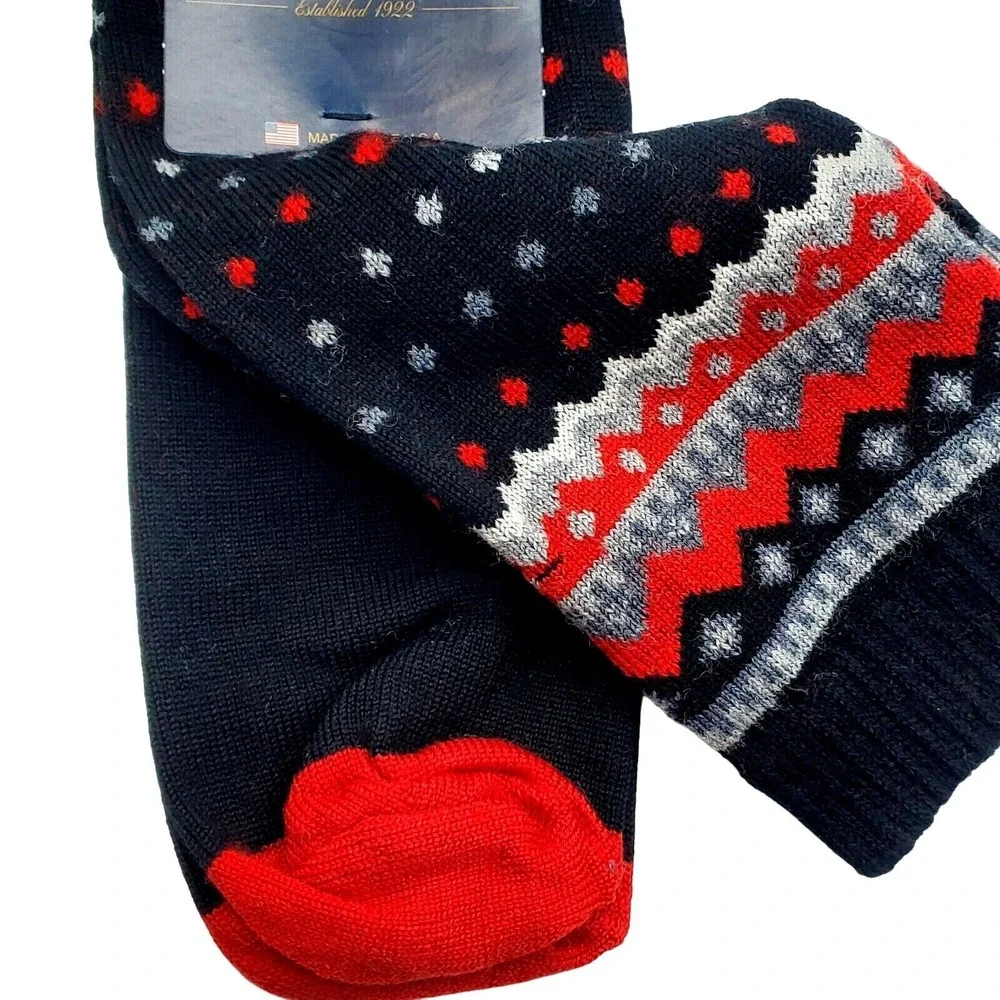 Black Fair Isle Merino Wool Crew Socks Mens Large Dress Alchester Telluride NEW