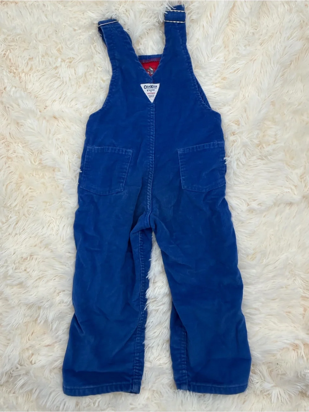 Vintage OshKosh B’Gosh Blue Corduroy Flannel Lined 3T Overalls