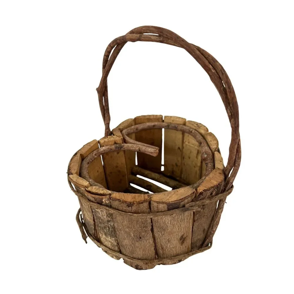 Rustic Wooden Heart-Shaped Basket With‎ Handle