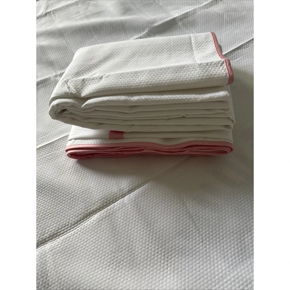 Look Linen Co Twin Banded Duvet Cover White Pink Trim Cotton Portugal Luxury‎