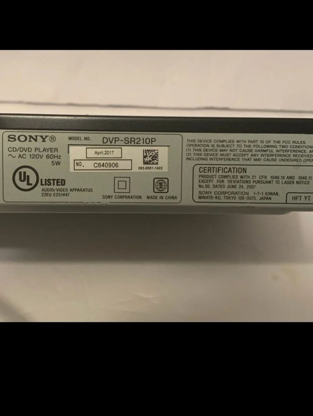 Sony DVP-SR210P DVD & CD Player