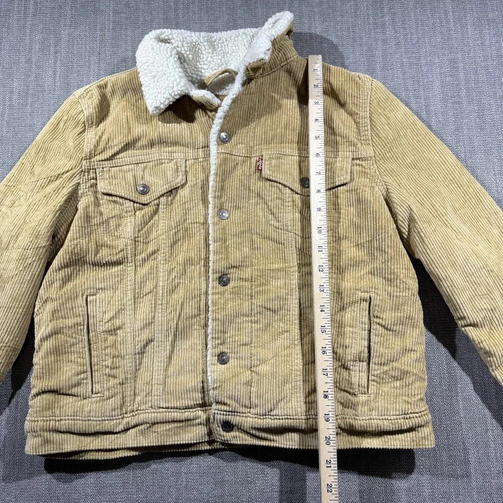 Levi's Jacket Mens Large Beige Velvet Quilted Sherpa Lined Button Front Winter