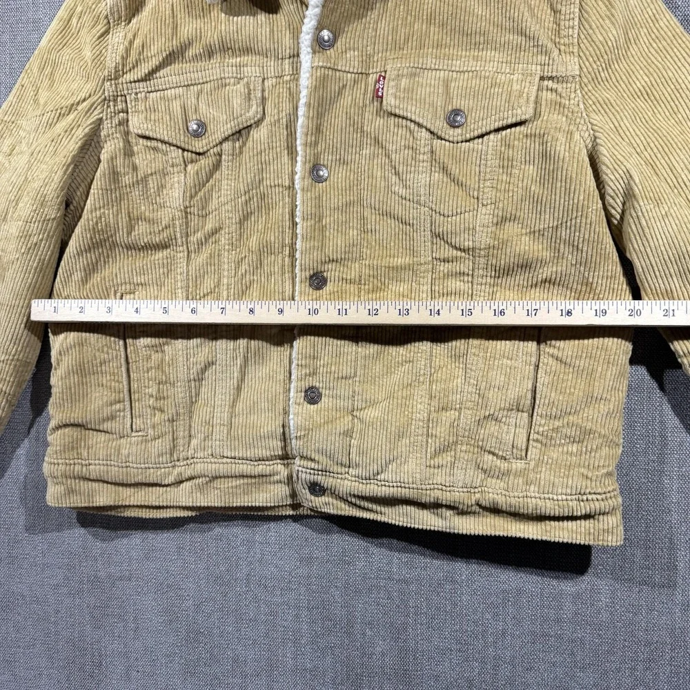 Levi's Jacket Mens Large Beige Velvet Quilted Sherpa Lined Button Front Winter