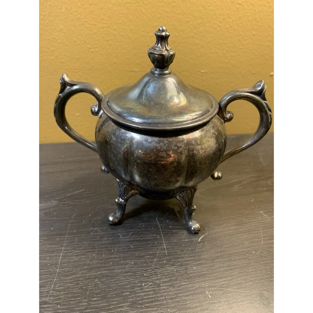 Vintage Sheridan Silver On Copper Sugar Bowl